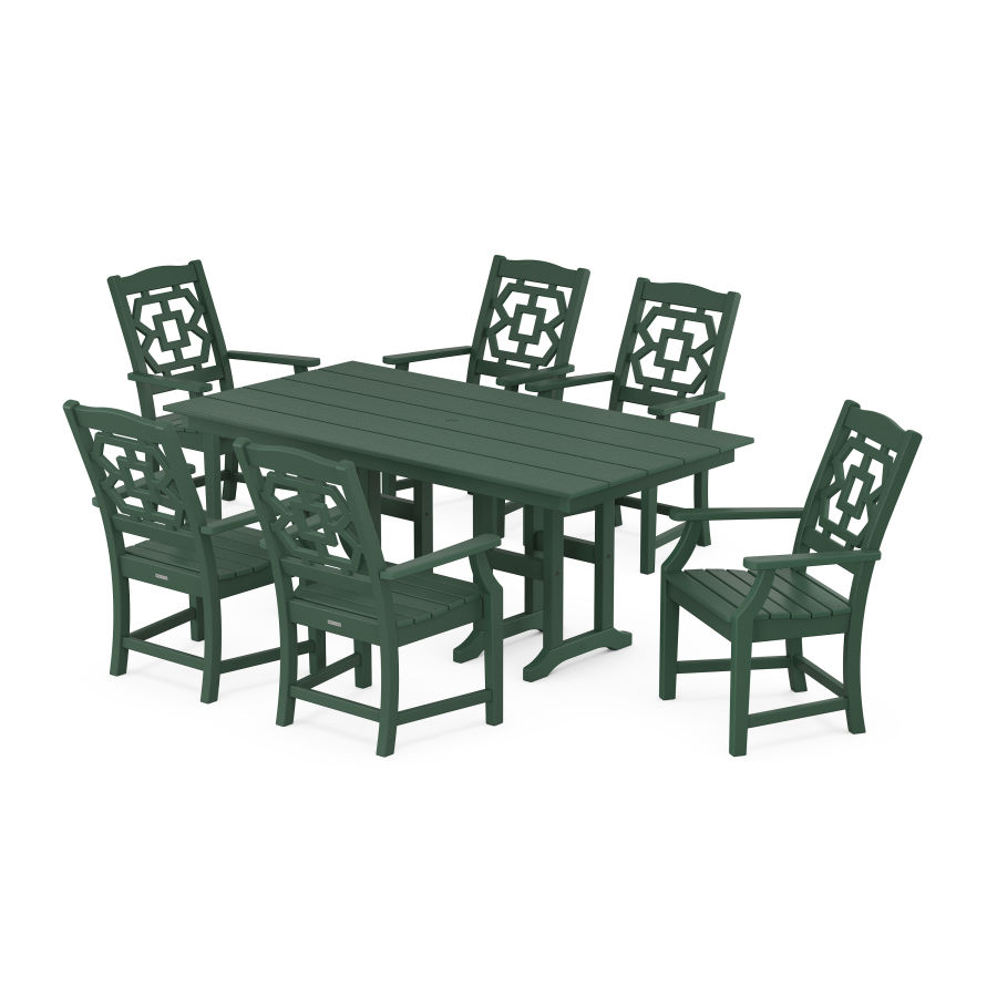POLYWOOD Chinoiserie Arm Chair 7-Piece Farmhouse Dining Set in Green