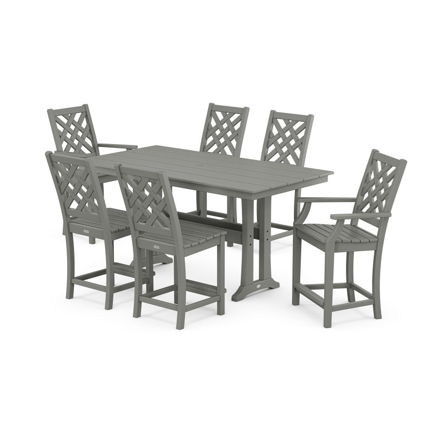 POLYWOOD Wovendale 7-Piece Farmhouse Counter Set with Trestle Legs in Slate Grey