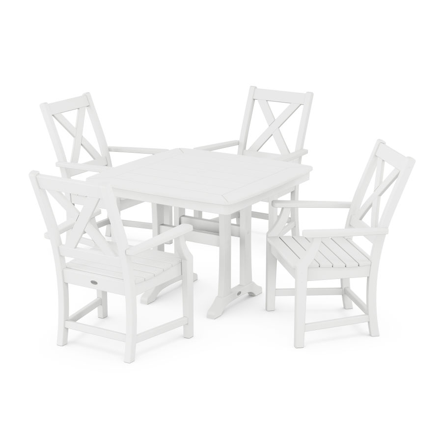 POLYWOOD Braxton 5-Piece Dining Set with Trestle Legs in White
