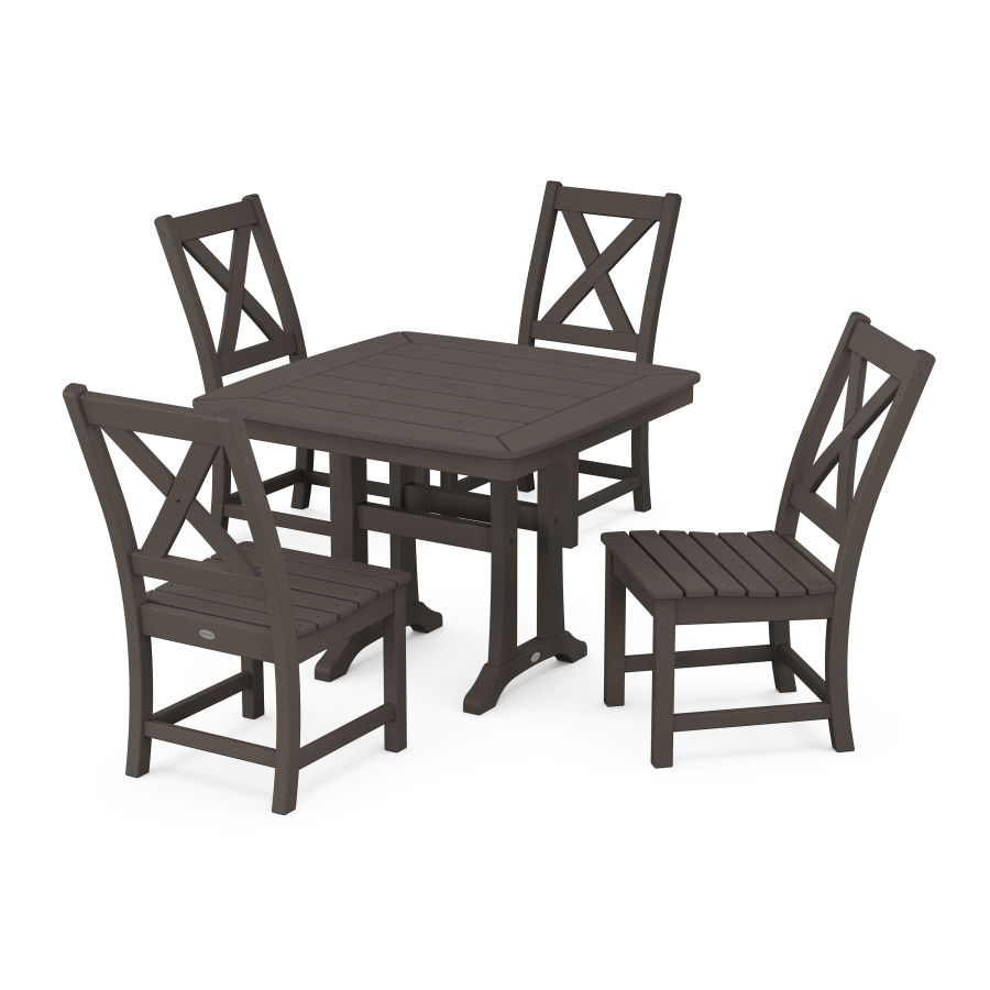 POLYWOOD Braxton Side Chair 5-Piece Dining Set with Trestle Legs in Vintage Coffee