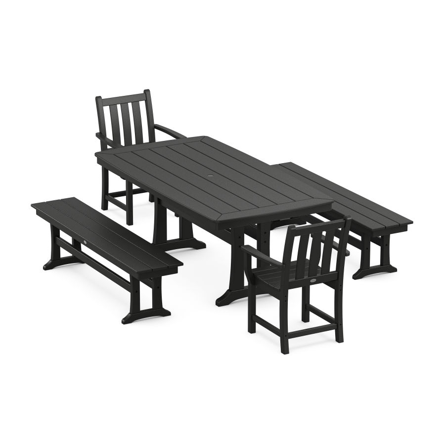 POLYWOOD Traditional Garden 5-Piece Dining Set with Trestle Legs in Black