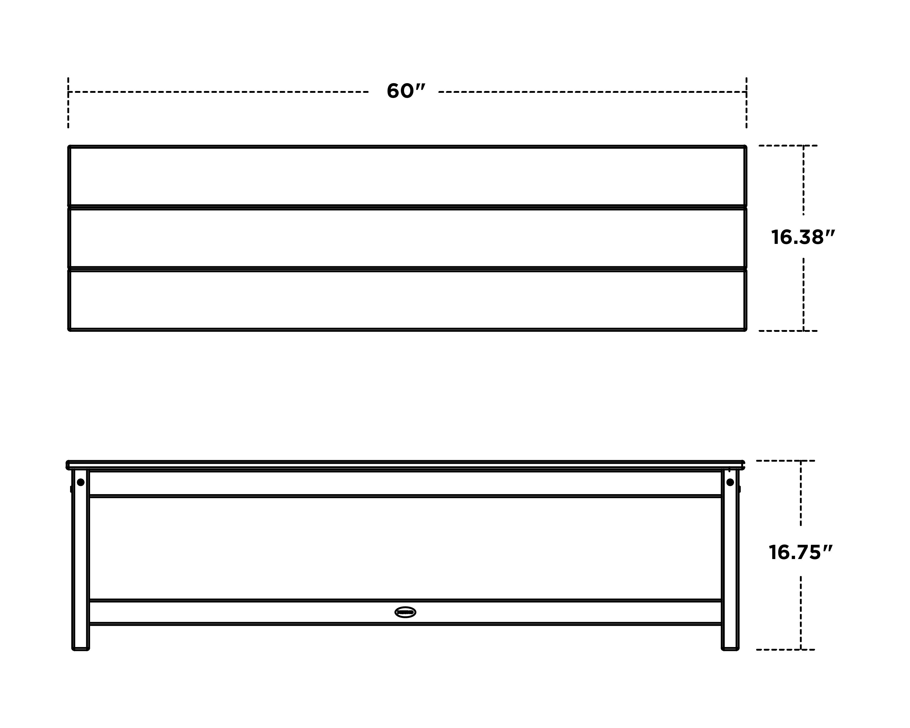 Dimensions for 60" Planter Bench