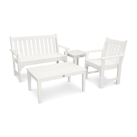 POLYWOOD Vineyard 4-Piece Bench Seating Set in White