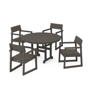 POLYWOOD EDGE 5-Piece Round Farmhouse Dining Set in Vintage Finish