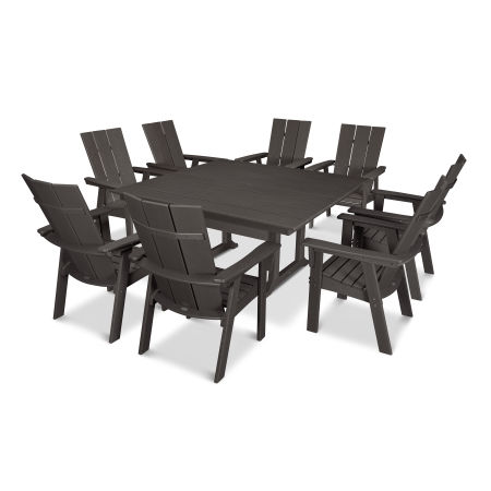 POLYWOOD Modern Curveback Adirondack 9-Piece Farmhouse Trestle Dining Set in Vintage Finish
