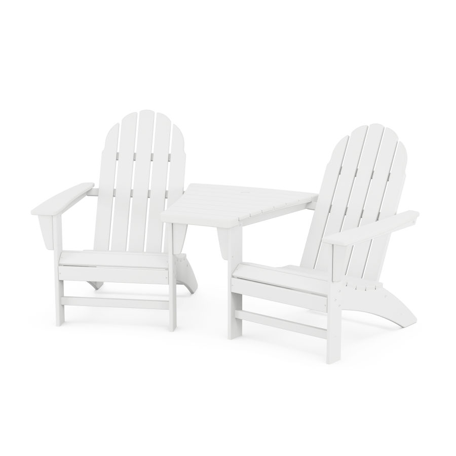 POLYWOOD Vineyard 3-Piece Adirondack Set with Angled Connecting Table in White