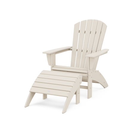 Nautical Curveback Adirondack Chair 2-Piece Set with Ottoman in Sand