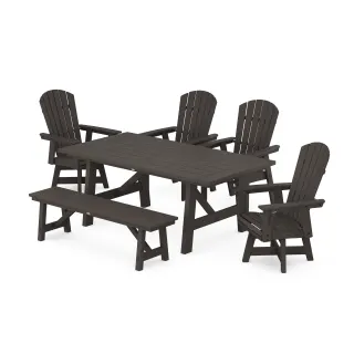 POLYWOOD Nautical Adirondack Swivel 6-Piece Rustic Farmhouse Dining Set With Trestle Legs in Vintage Finish