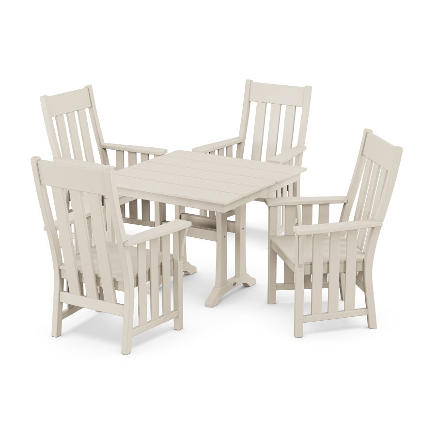 POLYWOOD Acadia 5-Piece Farmhouse Dining Set with Trestle Legs in Sand