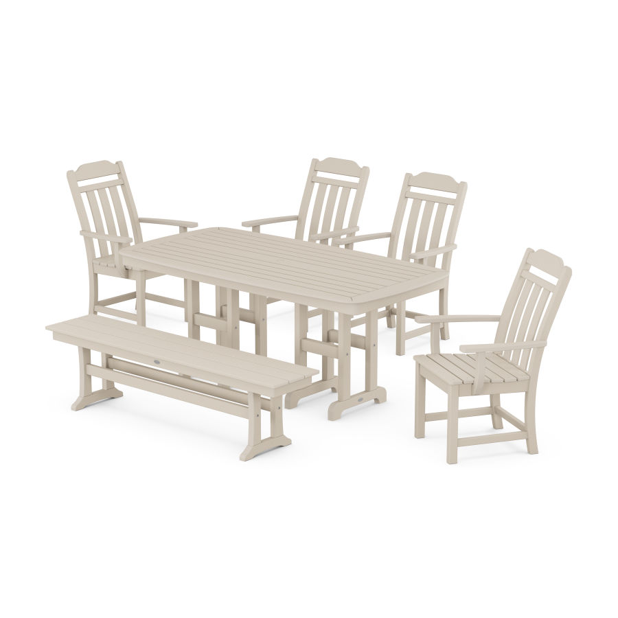 POLYWOOD Country Living 6-Piece Dining Set with Bench in Sand