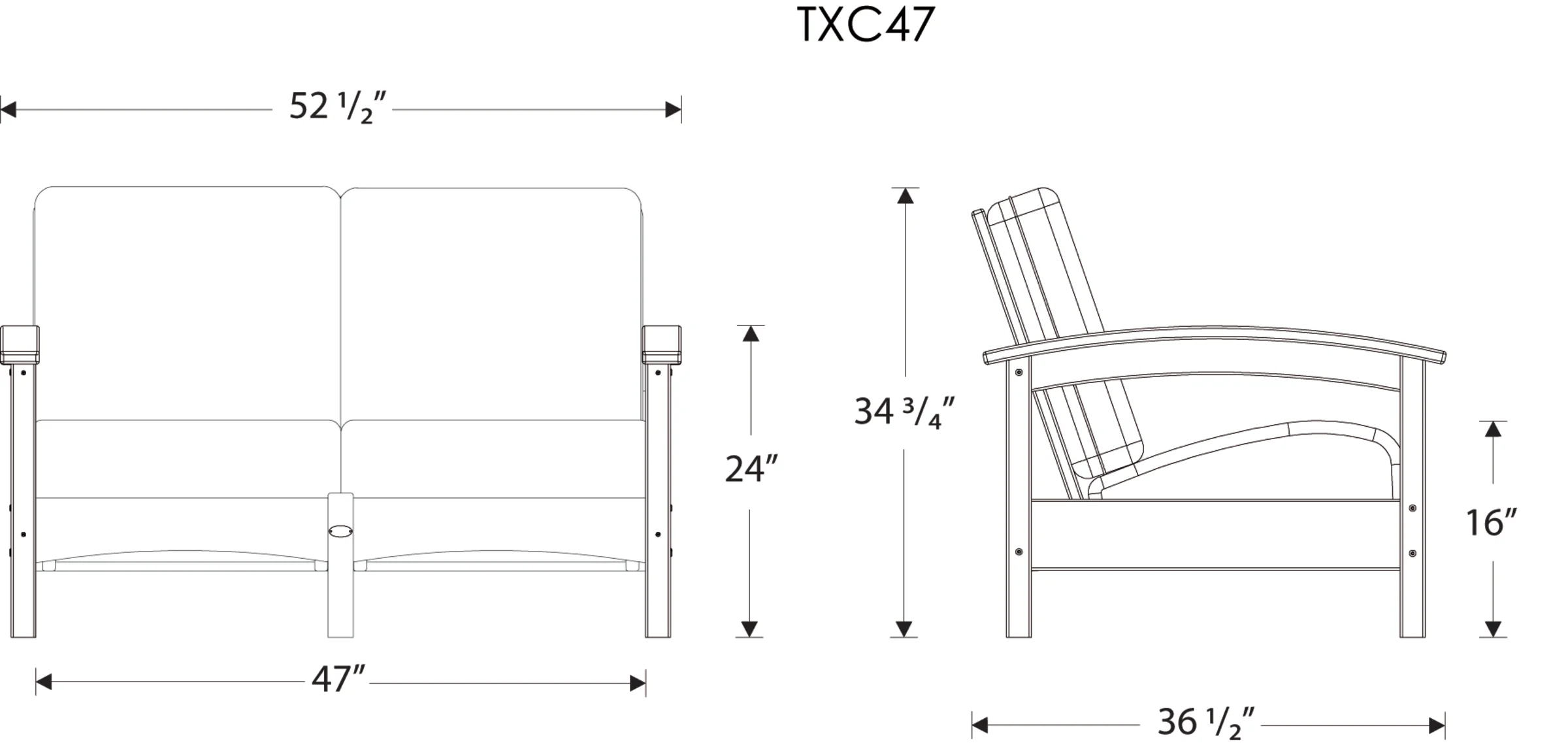Dimensions for Rockport Club Loveseat
