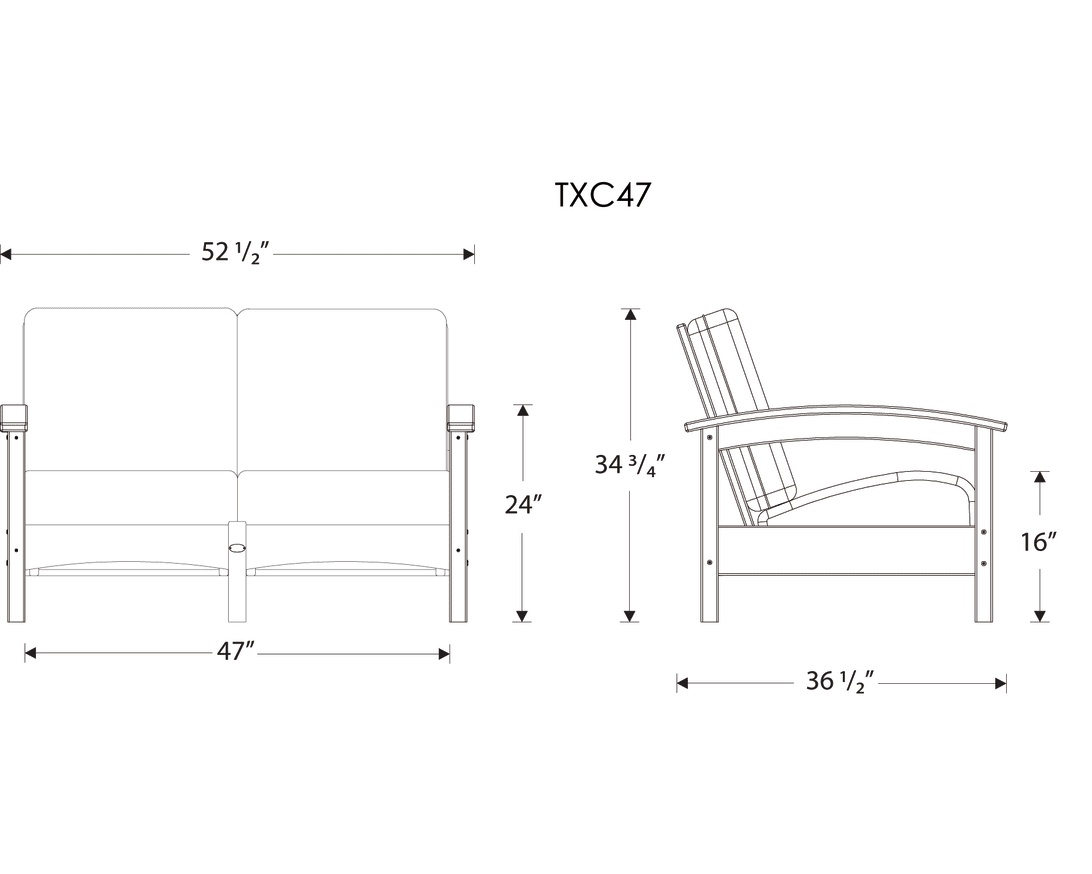 Dimensions for Rockport Club Loveseat