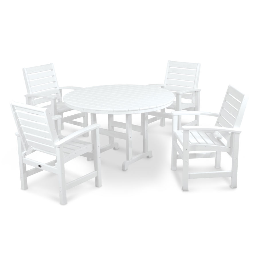 POLYWOOD Signature 5-Piece Round Farmhouse Dining Set in White