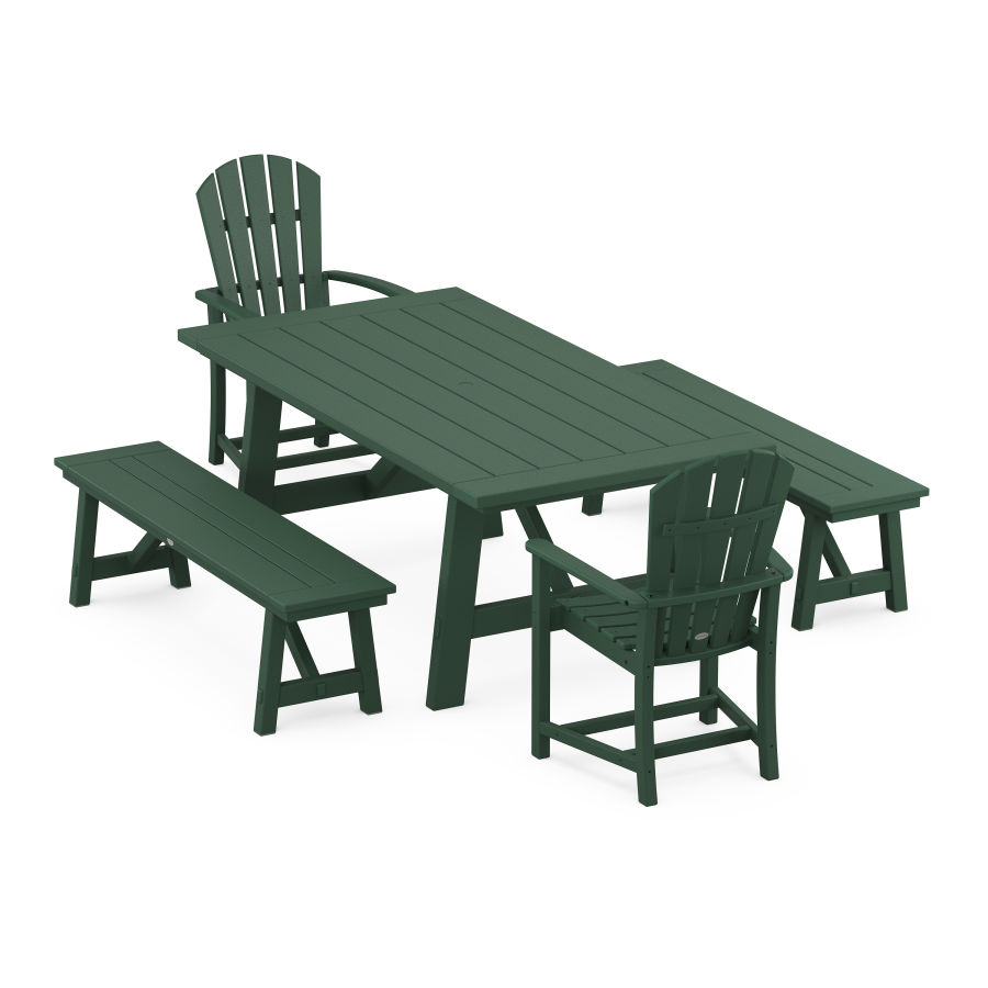 POLYWOOD Palm Coast 5-Piece Rustic Farmhouse Dining Set With Trestle Legs in Green