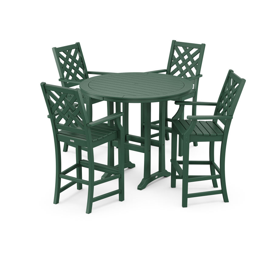 POLYWOOD Wovendale 5-Piece Round Bar Set in Green