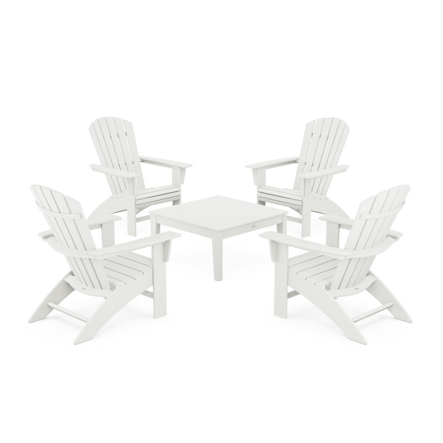 POLYWOOD 5-Piece Nautical Curveback Adirondack Chair Conversation Set with 36" Conversation Table in Vintage White