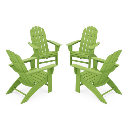 4-Piece Vineyard Curveback Adirondack Chair Conversation Set in Lime