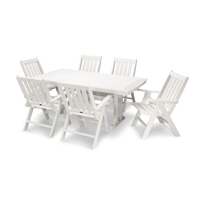 POLYWOOD Vineyard Folding Chair 7-Piece Dining Set with Trestle Legs in Vintage Finish