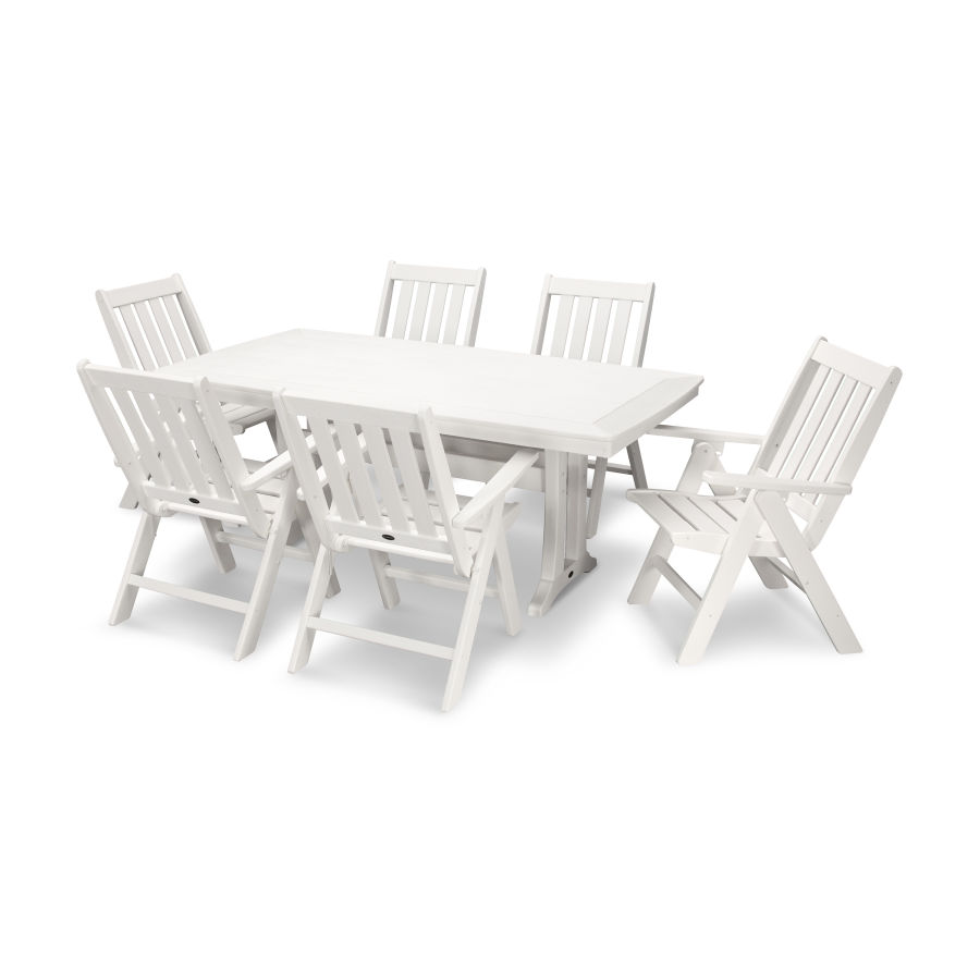 POLYWOOD Vineyard Folding Chair 7-Piece Dining Set with Trestle Legs in Vintage White