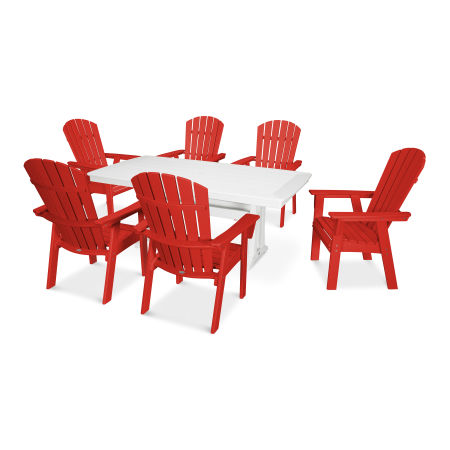 POLYWOOD Nautical Adirondack 7-Piece Trestle Dining Set in Sunset Red / White