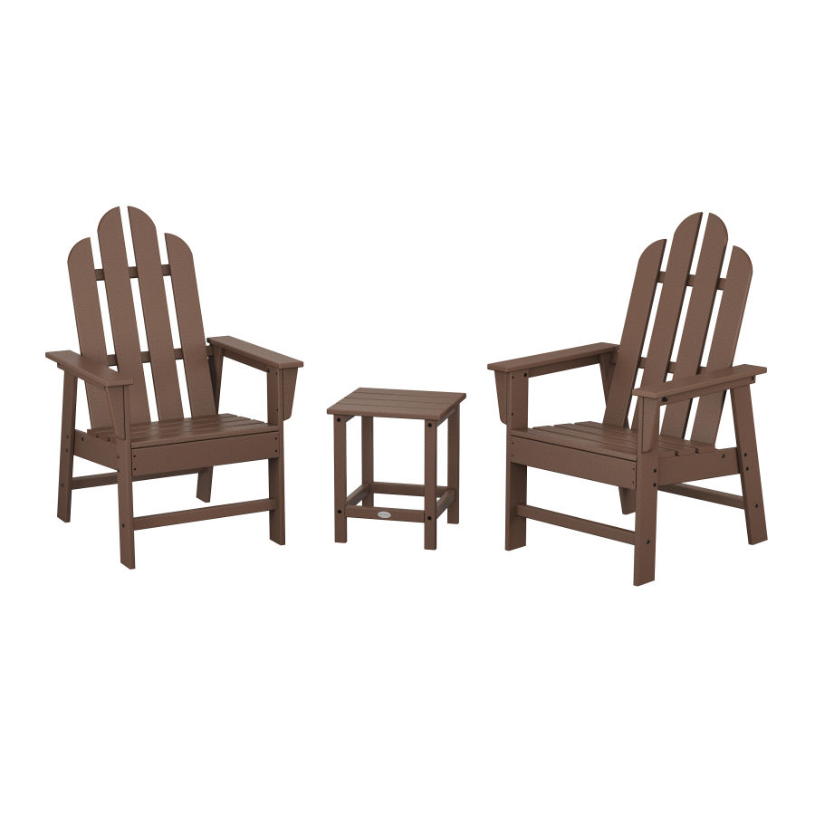 POLYWOOD Long Island 3-Piece Upright Adirondack Chair Set in Mahogany