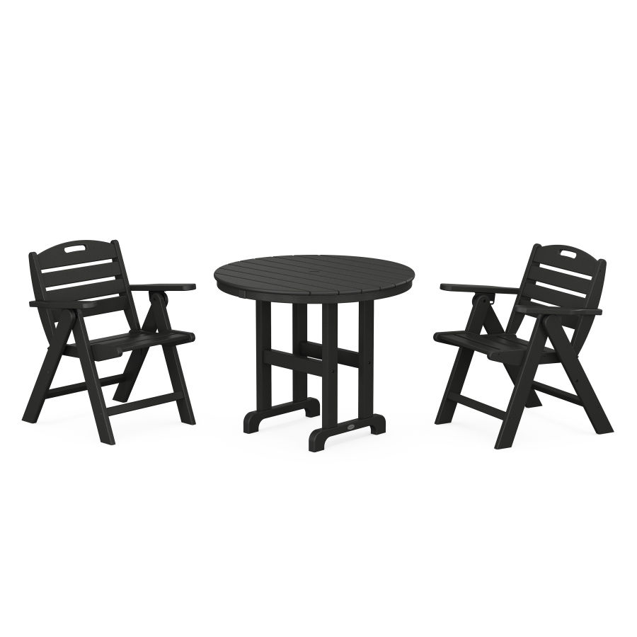 POLYWOOD Nautical Folding Lowback Chair 3-Piece Round Dining Set in Black