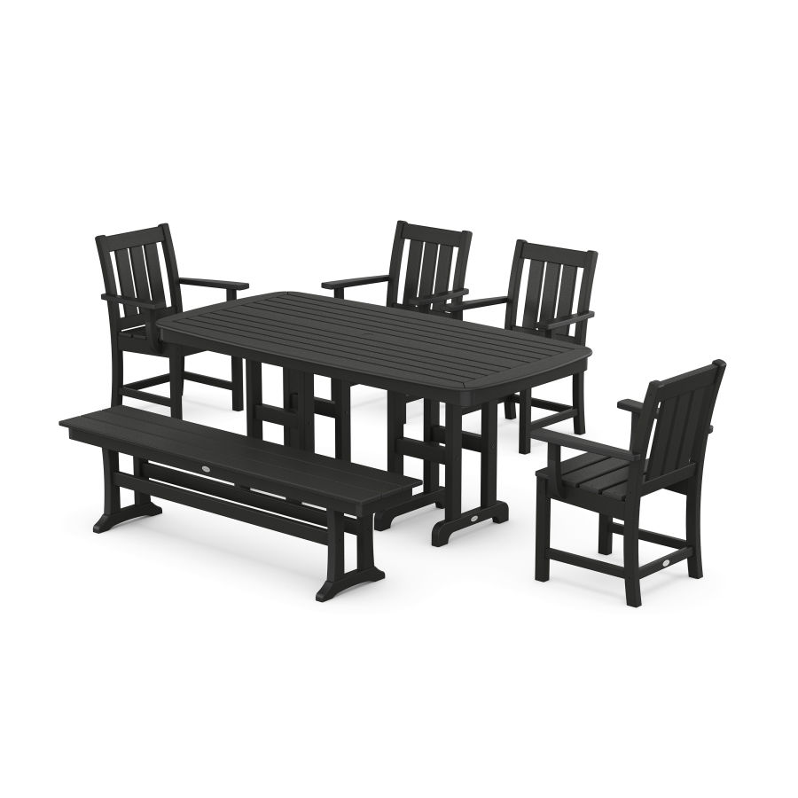 POLYWOOD Oxford 6-Piece Dining Set with Bench in Black