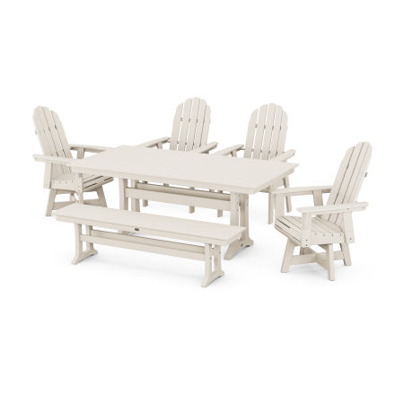 Vineyard 6-Piece Farmhouse Trestle Swivel Dining Set with Bench in Sand
