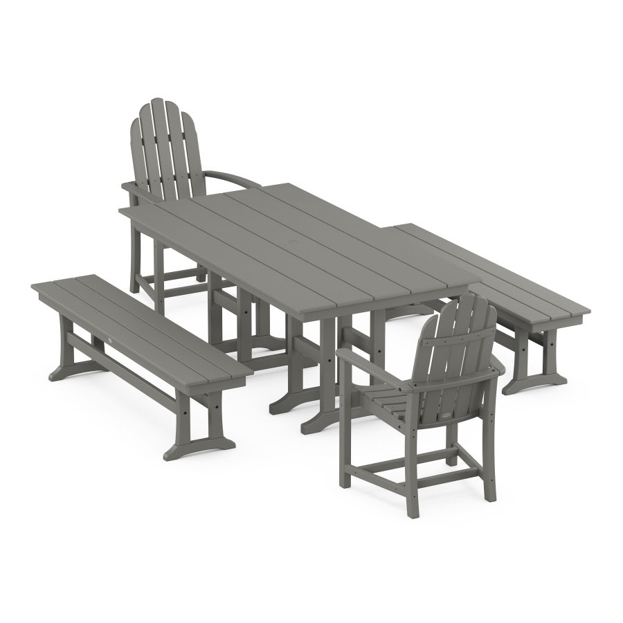 POLYWOOD Classic Adirondack 5-Piece Farmhouse Dining Set with Benches