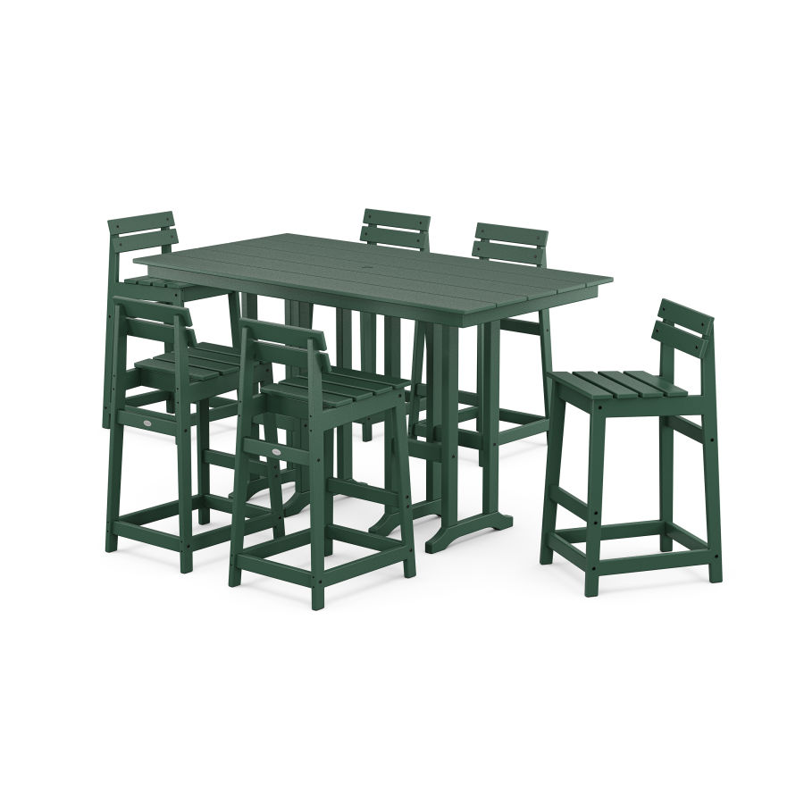 POLYWOOD Modern Studio Plaza Lowback Bar Chair 7-Piece Set in Green