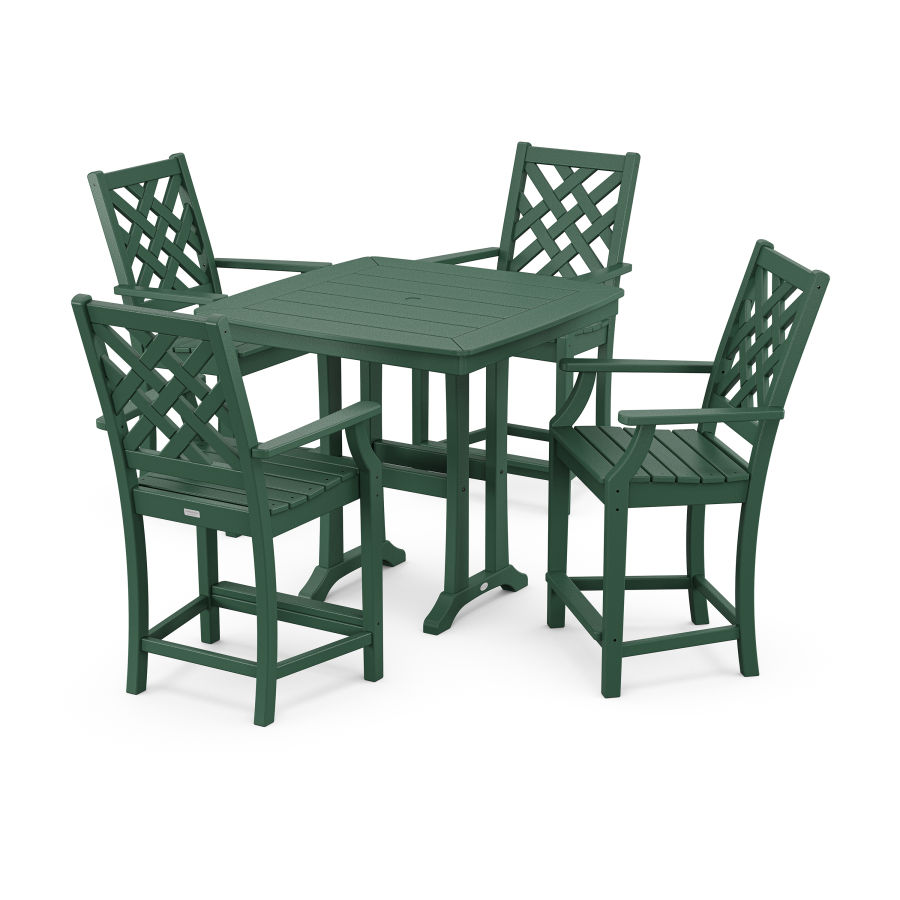 POLYWOOD Wovendale 5-Piece Counter Set with Trestle Legs in Green