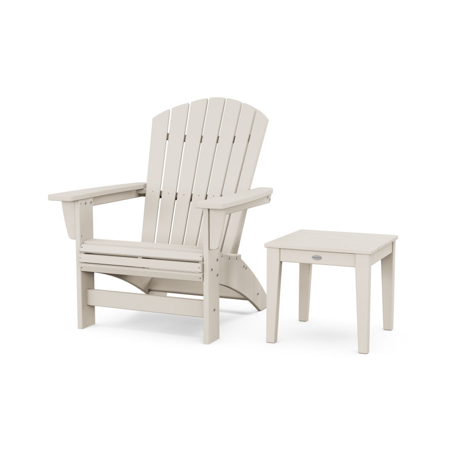 POLYWOOD Nautical Grand Adirondack Chair with Side Table in Sand