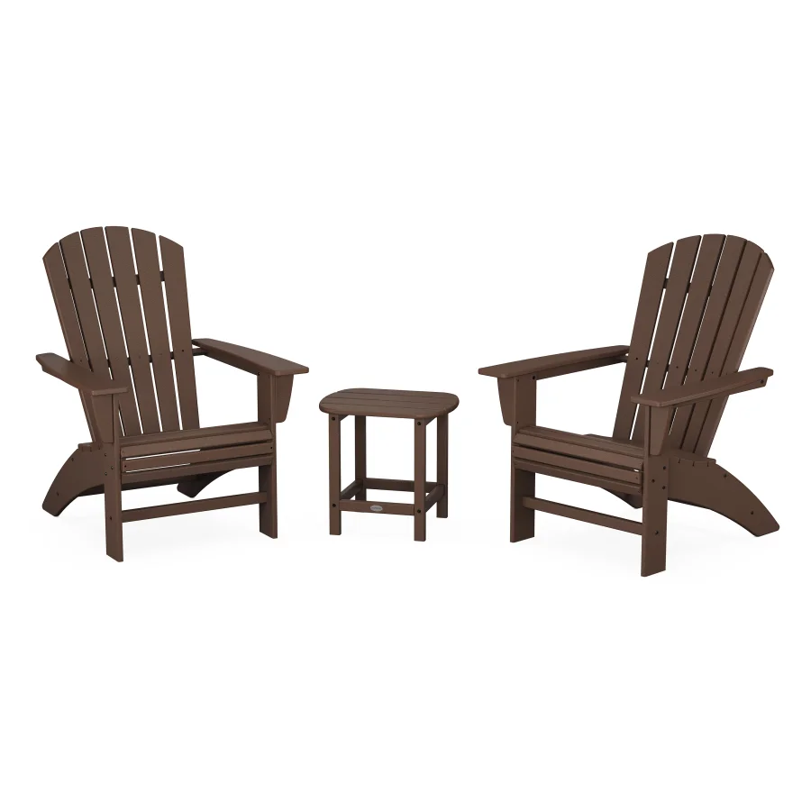 POLYWOOD Nautical 3-Piece Curveback Adirondack Set in Mahogany