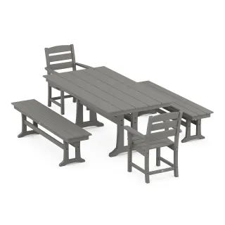 POLYWOOD Lakeside 5-Piece Farmhouse Dining Set With Trestle Legs