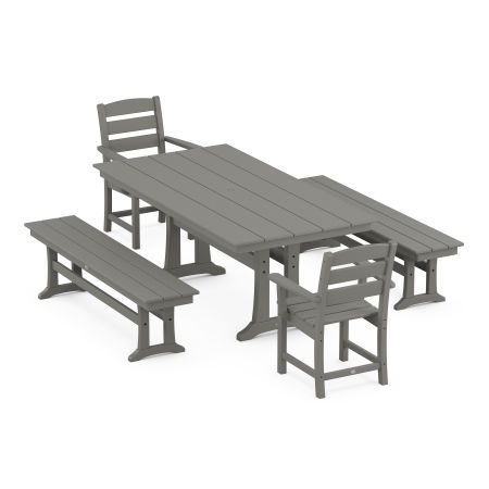 Lakeside 5-Piece Farmhouse Dining Set With Trestle Legs in Slate Grey