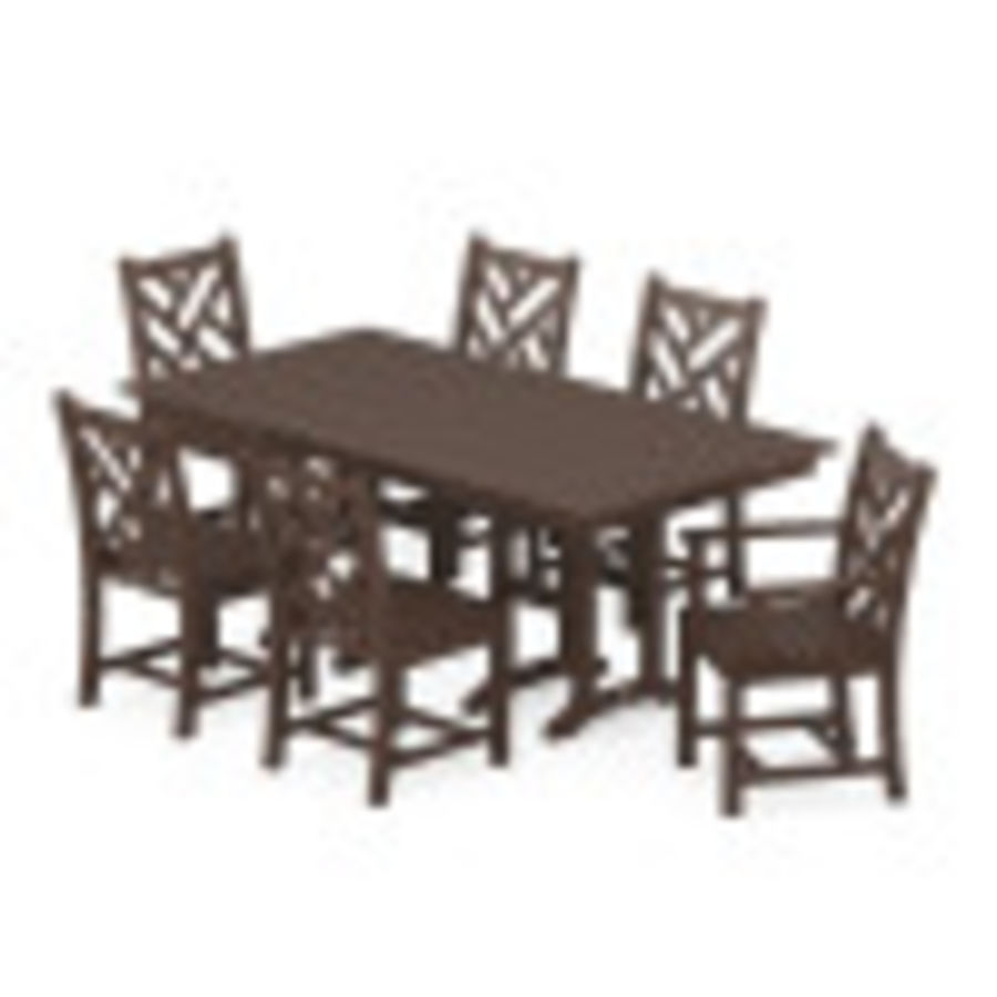 POLYWOOD Chippendale 7-Piece Farmhouse Dining Set in Mahogany
