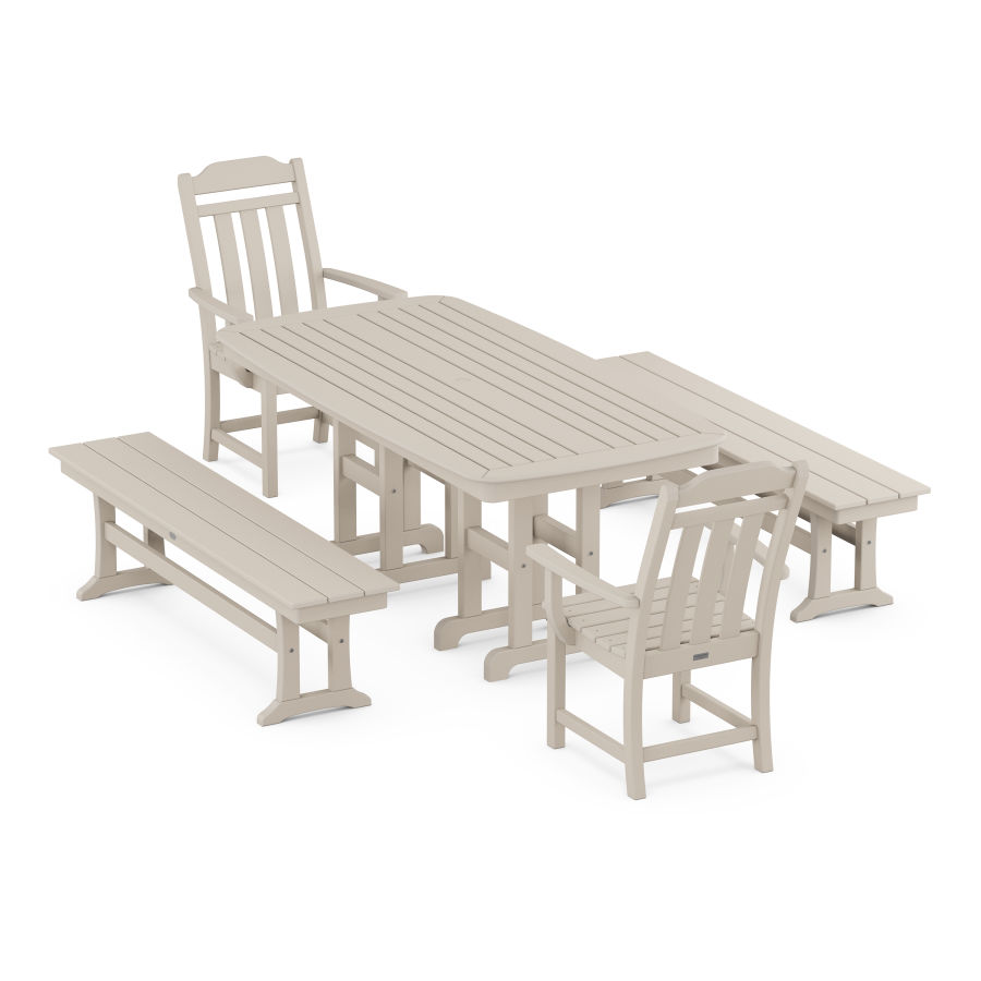 POLYWOOD Country Living 5-Piece Dining Set with Benches in Sand