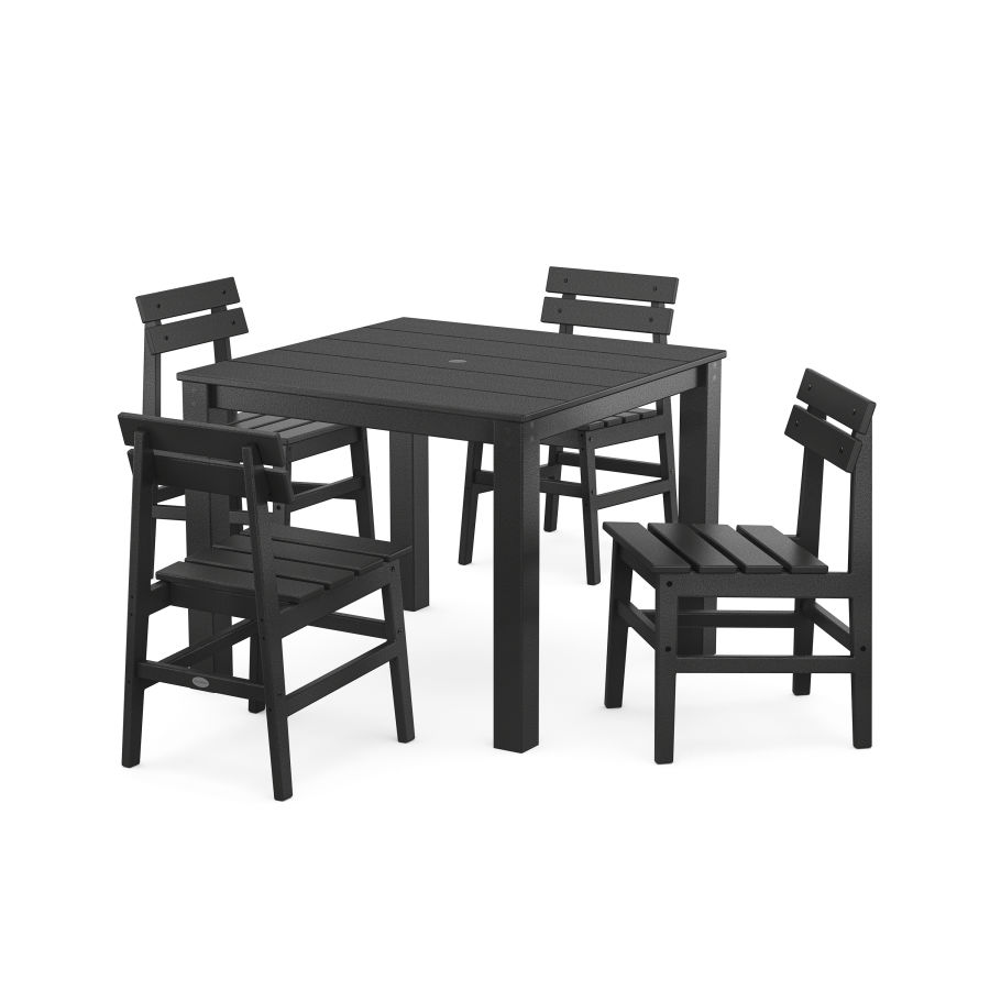 POLYWOOD Modern Studio Plaza Chair 5-Piece Parsons Dining Set in Black