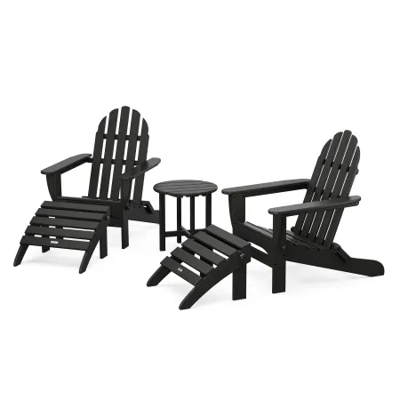 POLYWOOD Classics 5-Piece Folding Adirondack and Ottoman Set in Black