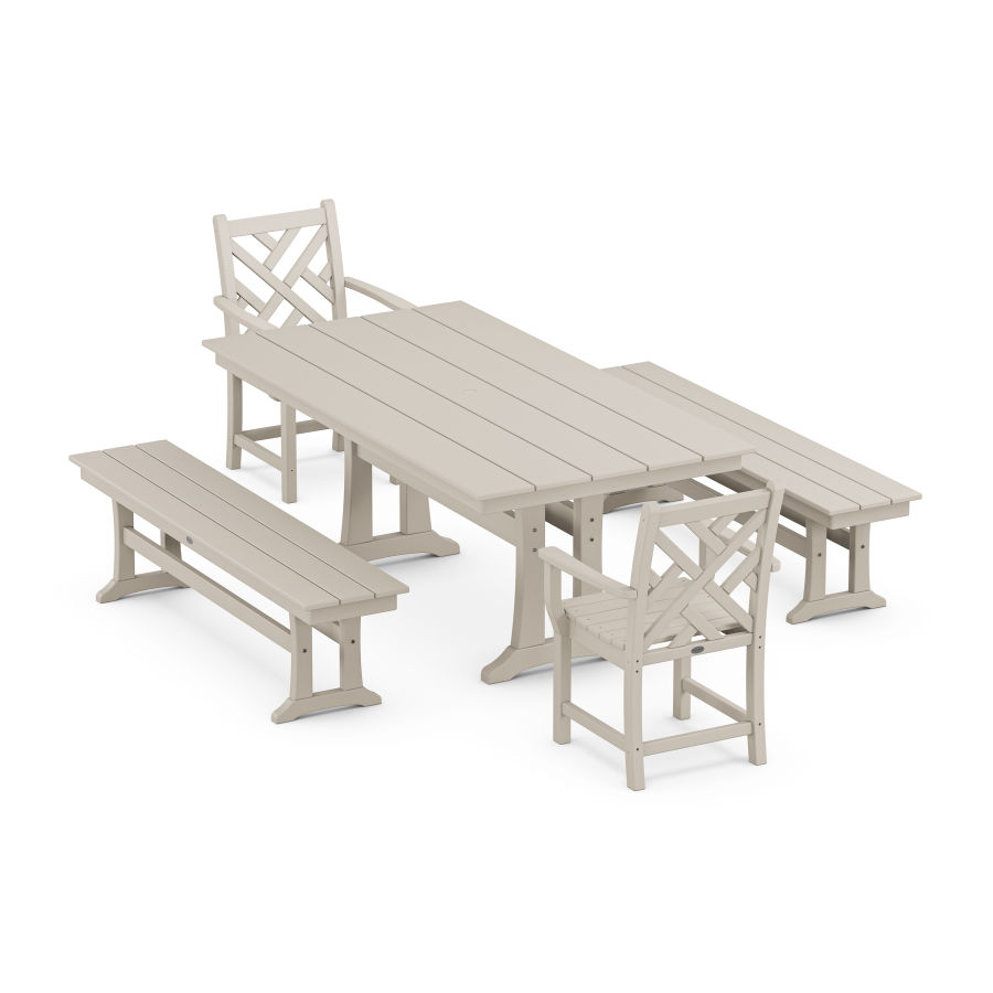 POLYWOOD Chippendale 5-Piece Farmhouse Dining Set With Trestle Legs in Sand