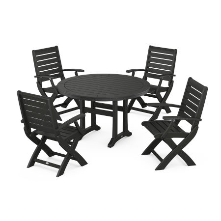 Signature 5-Piece Round Dining Set with Trestle Legs in Black