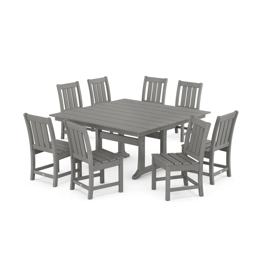 POLYWOOD Oxford Side Chair 9-Piece Square Farmhouse Dining Set with Trestle Legs