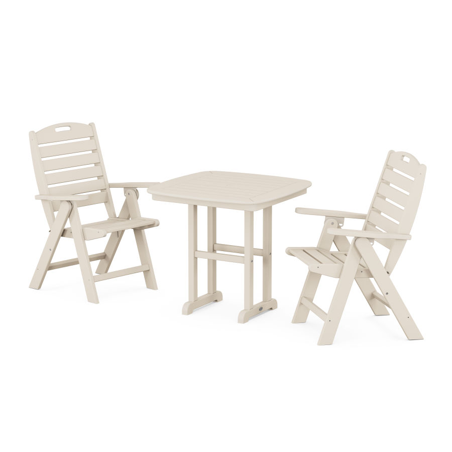 POLYWOOD Nautical Folding Highback Chair 3-Piece Dining Set in Sand