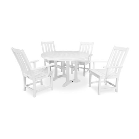 Vineyard 5-Piece Nautical Trestle Dining Set in White