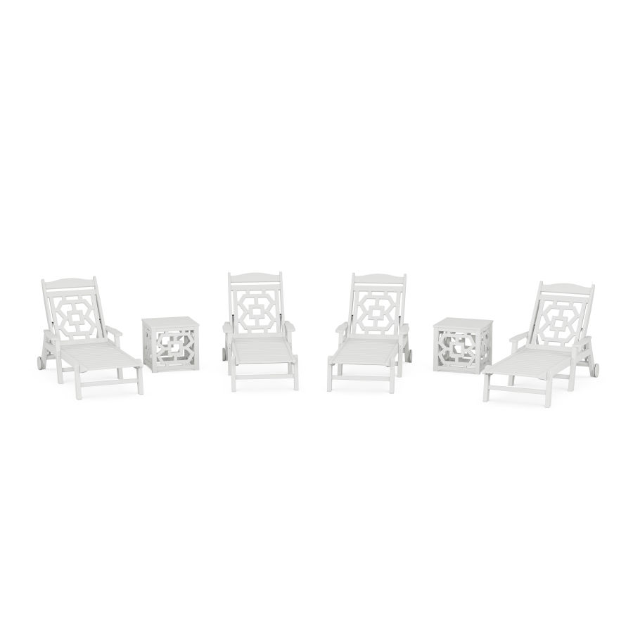 POLYWOOD Chinoiserie 6-Piece Chaise Set in White