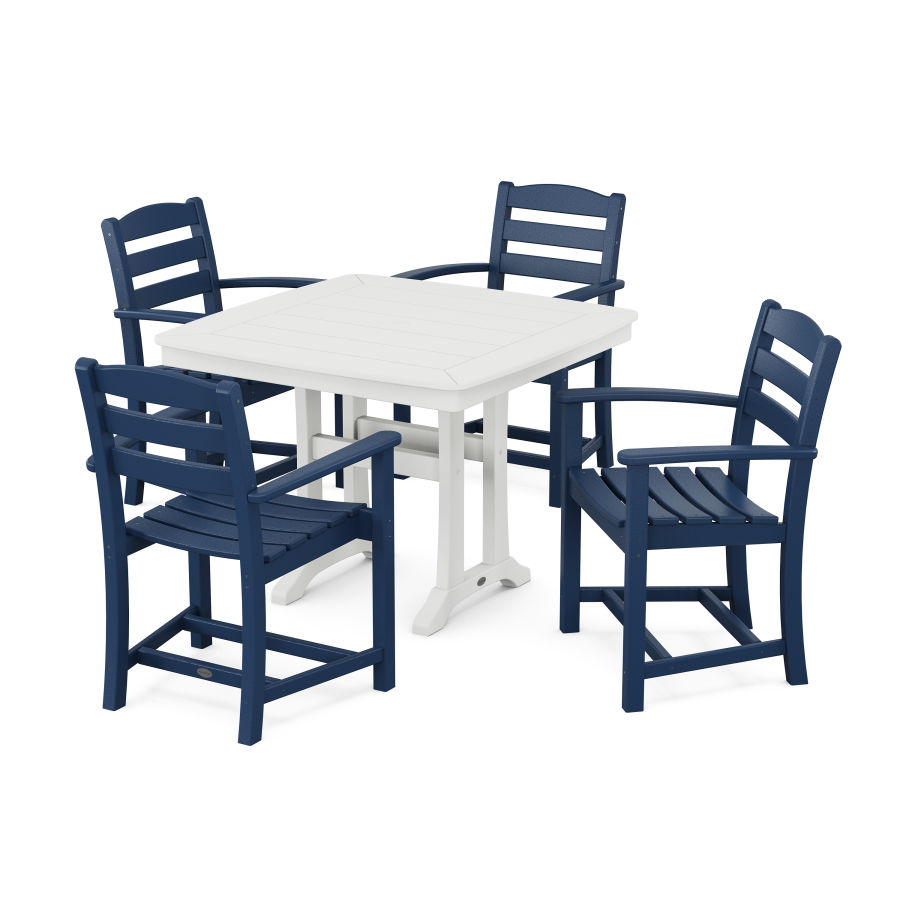 POLYWOOD La Casa Café 5-Piece Dining Set with Trestle Legs in Navy / White