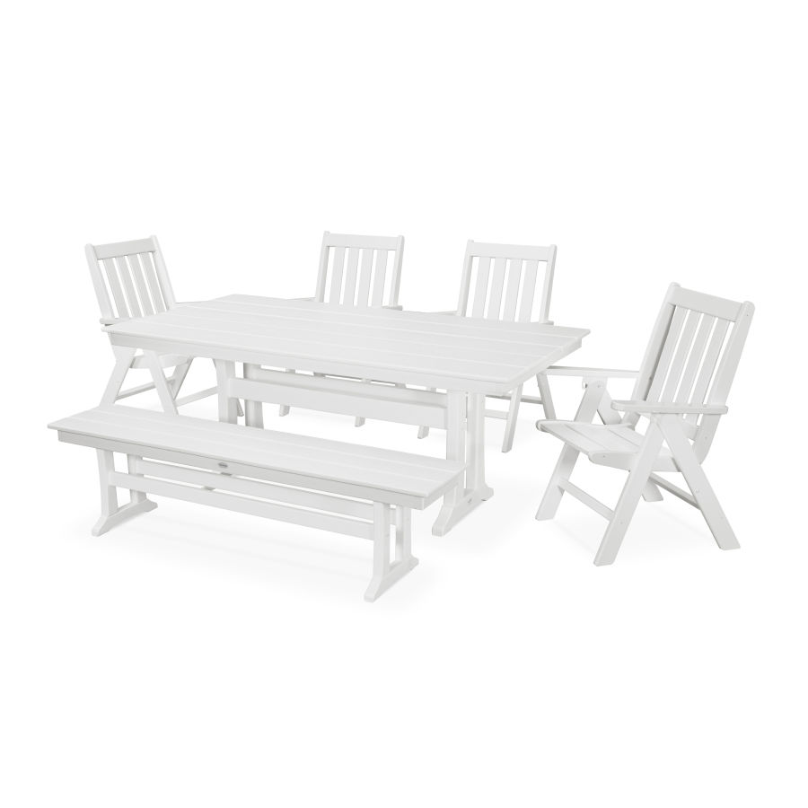 POLYWOOD Vineyard 6-Piece Farmhouse Folding Dining Set with Bench in White