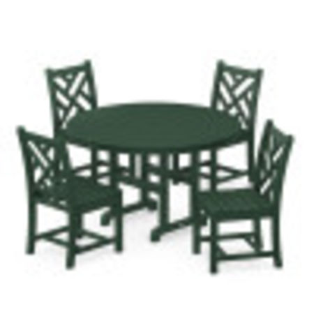 Chippendale 5-Piece Round Farmhouse Side Chair Dining Set in Green