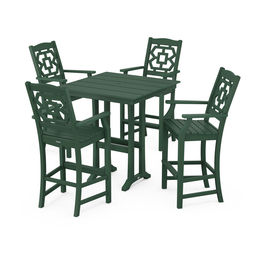 POLYWOOD Chinoiserie 5-Piece Farmhouse Bar Set with Trestle Legs in Green