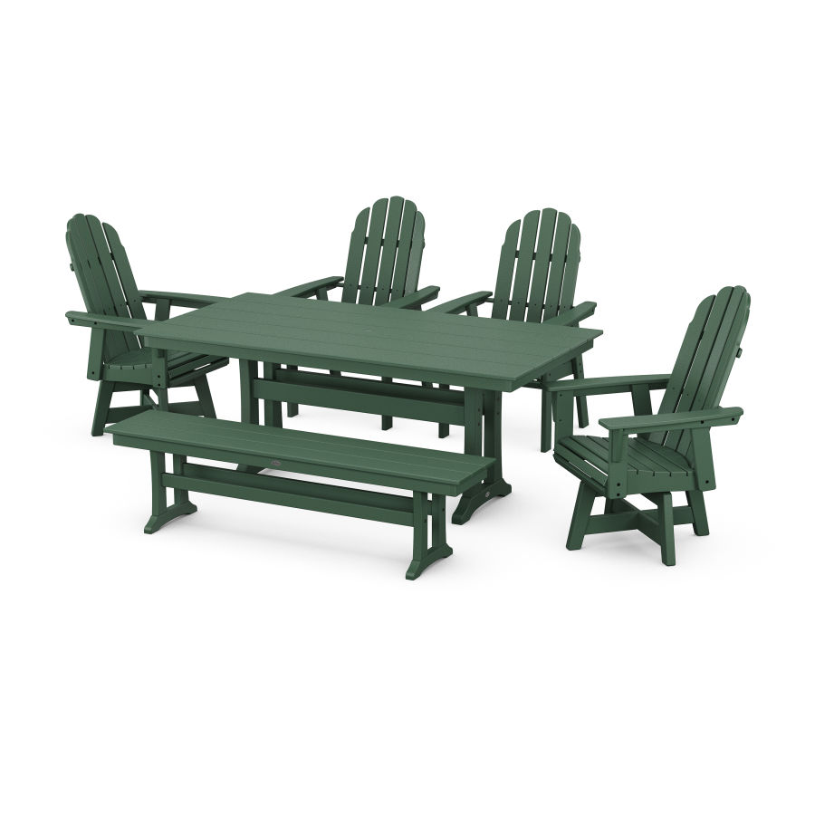 POLYWOOD Vineyard 6-Piece Farmhouse Trestle Swivel Dining Set with Bench in Green